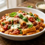 Food photo for Paste cremoase cu roșii, busuioc și mozzarella, published on Kepoli.