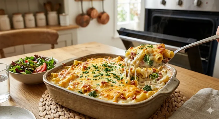 Fotografie culinara pentru Paste la cuptor cu sos cremos și crustă de brânză, publicata pe Kepoli.