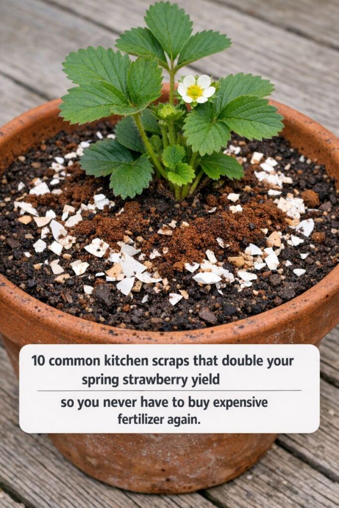 10 common kitchen scraps that double your spring strawberry yield so you never have to buy expensive fertilizer again.