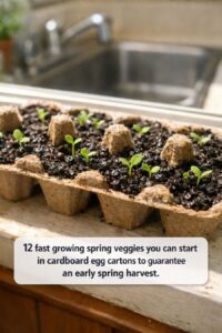 12 fast growing spring veggies you can start in cardboard egg cartons to guarantee an early spring harvest.