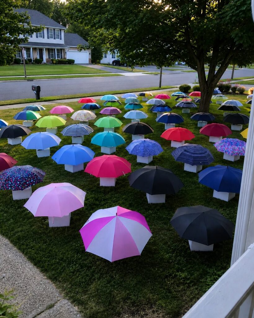 My Son Gave His Umbrella to a Pregnant Stranger in the Rain – The Next Morning, 47 Umbrellas Appeared on Our Lawn, Each With a Numbered