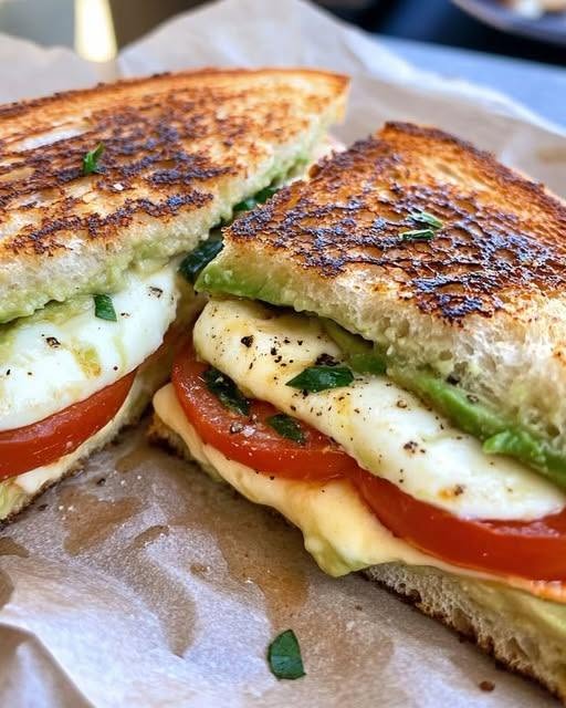Avocado Mozzarella Tomato Grilled Cheese Sandwich
