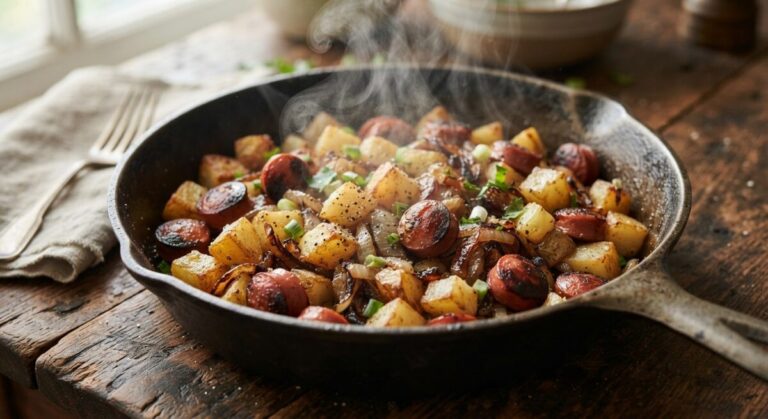 Poor Man’s Meal: Fried Potatoes, Onions and Hot Dogs